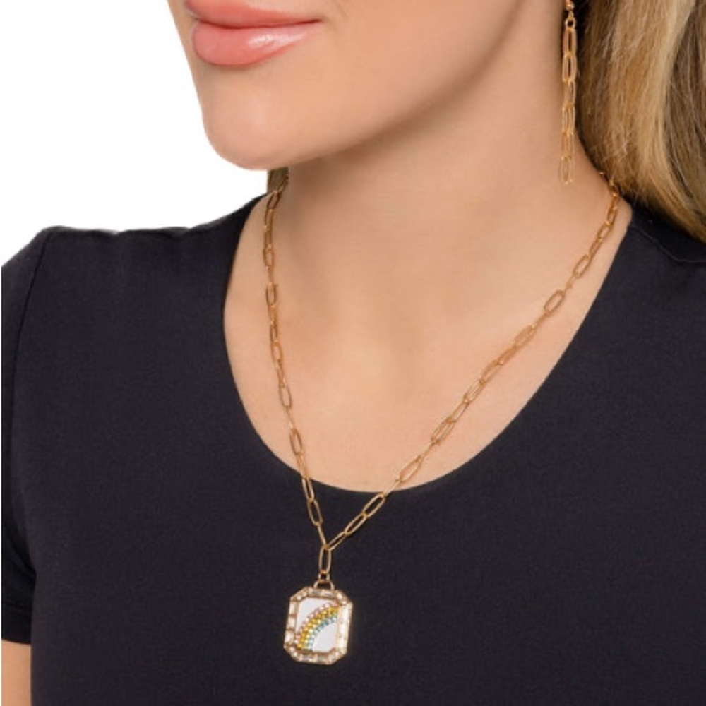 NWT Gold Rainbow Pendant Necklace w/ Earrings - Picture 3 of 6